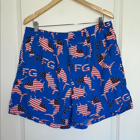 Columbia PFG Men’s Elastic Waistband Shorts/Swim Trunks Red/White/Blue XL - Picture 1 of 8